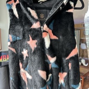 Furious Fur vegan faux fur zip up hooded super star vest coat